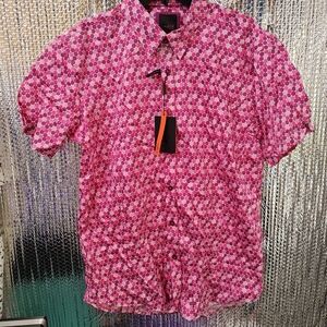 EightX Pink Patterned Slim Fit Button Down Shirt